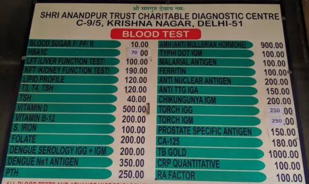 Shri Anandpur Trust Blood Test Price List